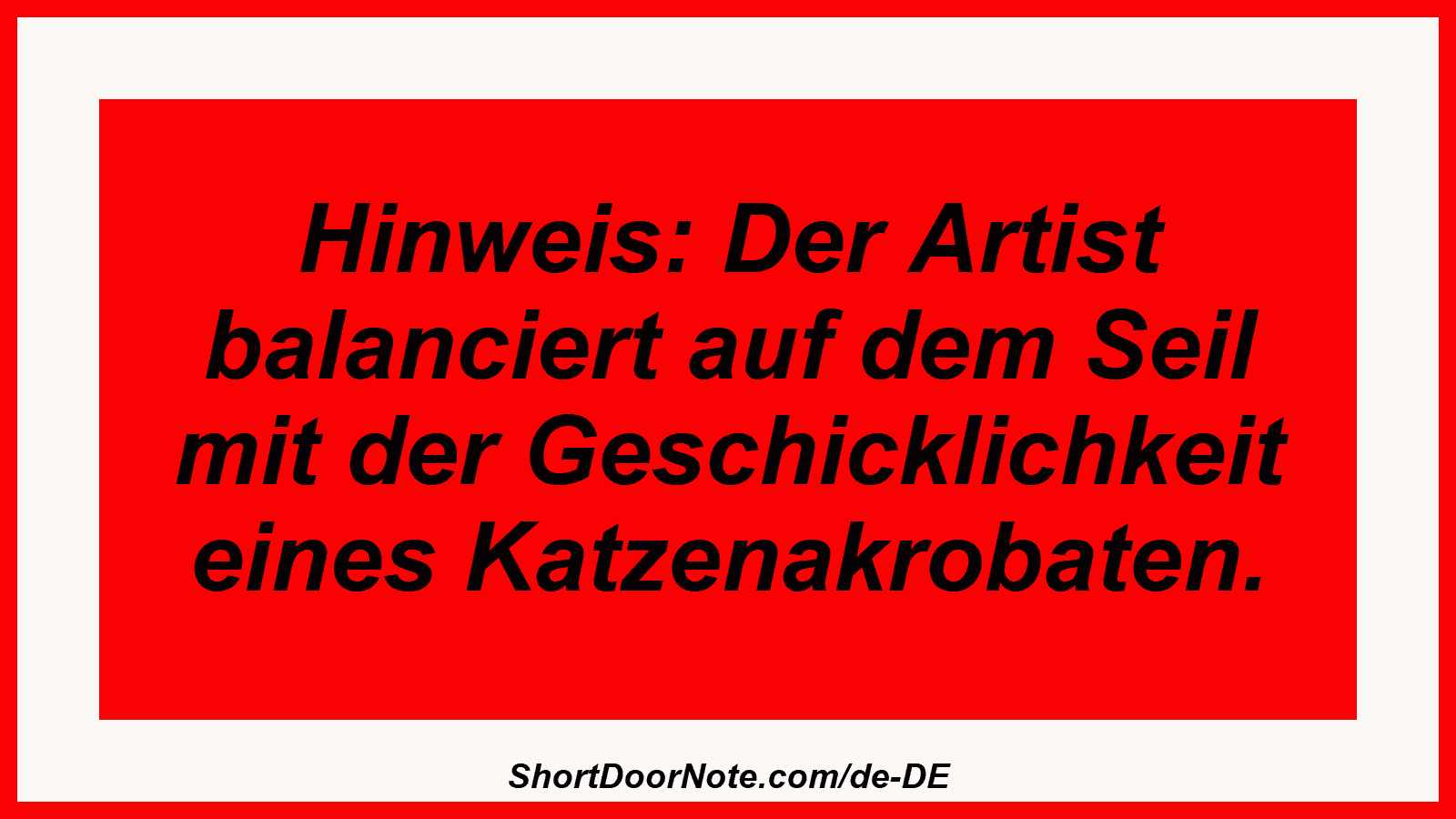 Hinweis: Der Artist balanciert auf dem Seil mit der Geschicklichkeit eines Katzenakrobaten.

