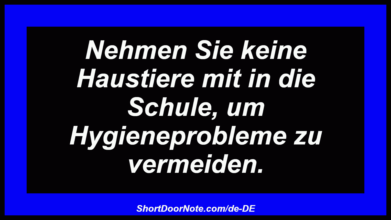 Nehmen Sie keine Haustiere mit in die Schule, um Hygieneprobleme zu vermeiden.
