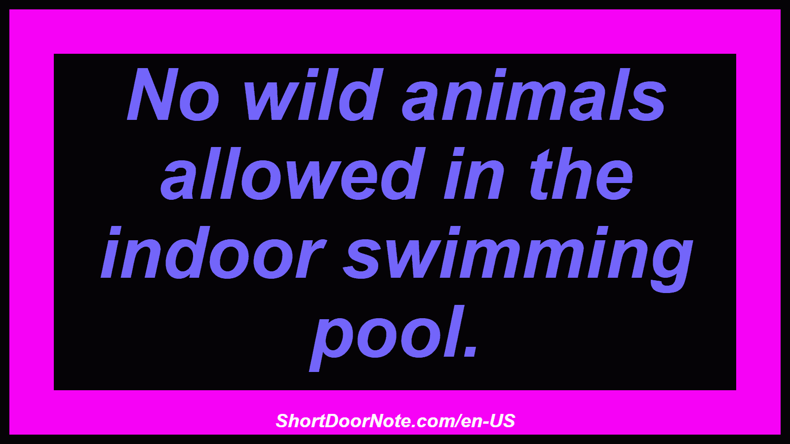 No wild animals allowed in the indoor swimming pool.
