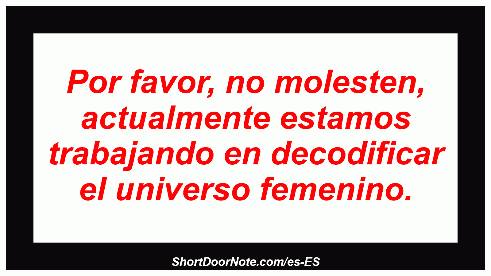 Por favor, no molesten, actualmente estamos trabajando en decodificar el universo femenino.
