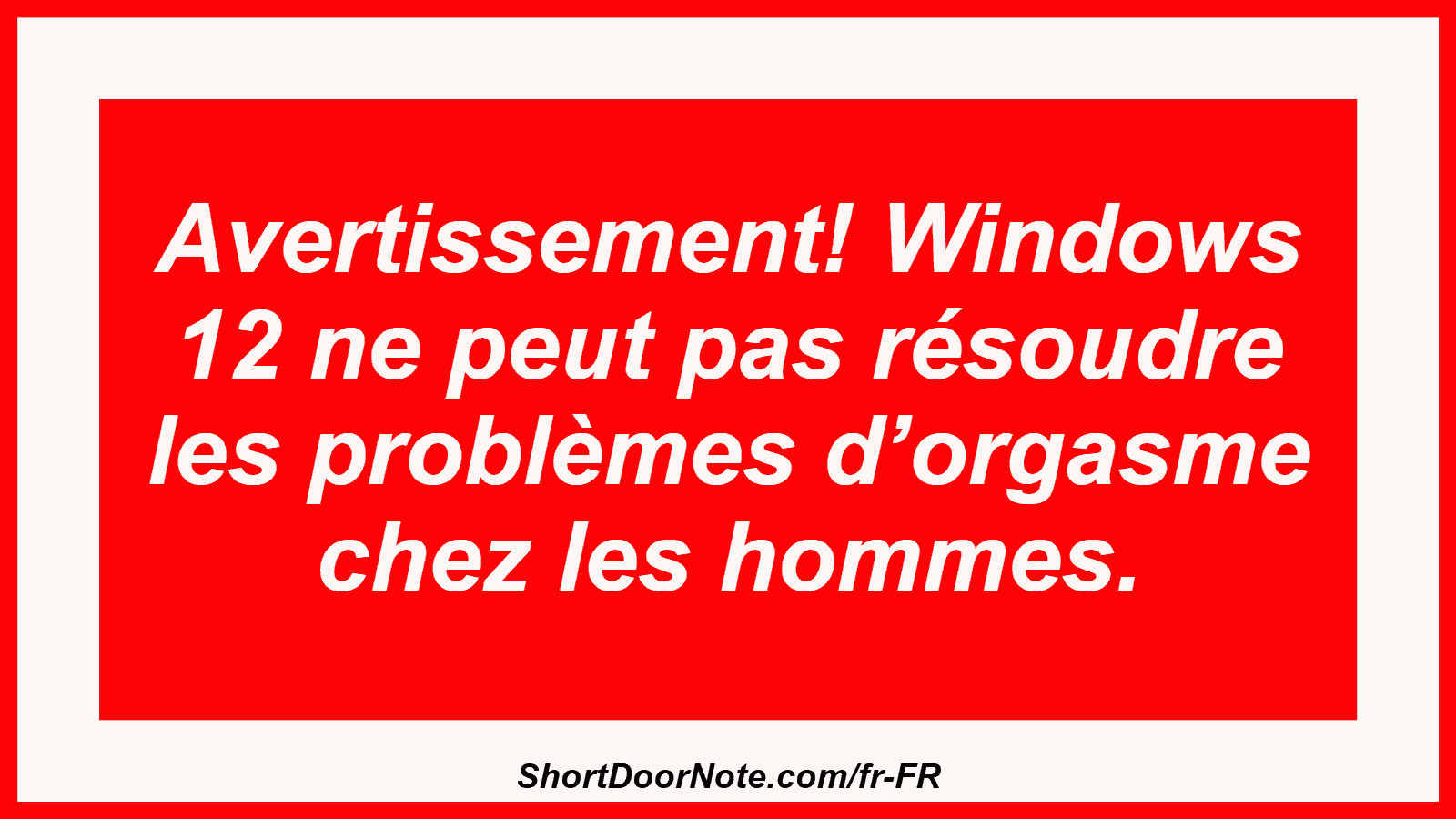 Avertissement! Windows 12 ne peut pas résoudre les problèmes d’orgasme chez les hommes.
