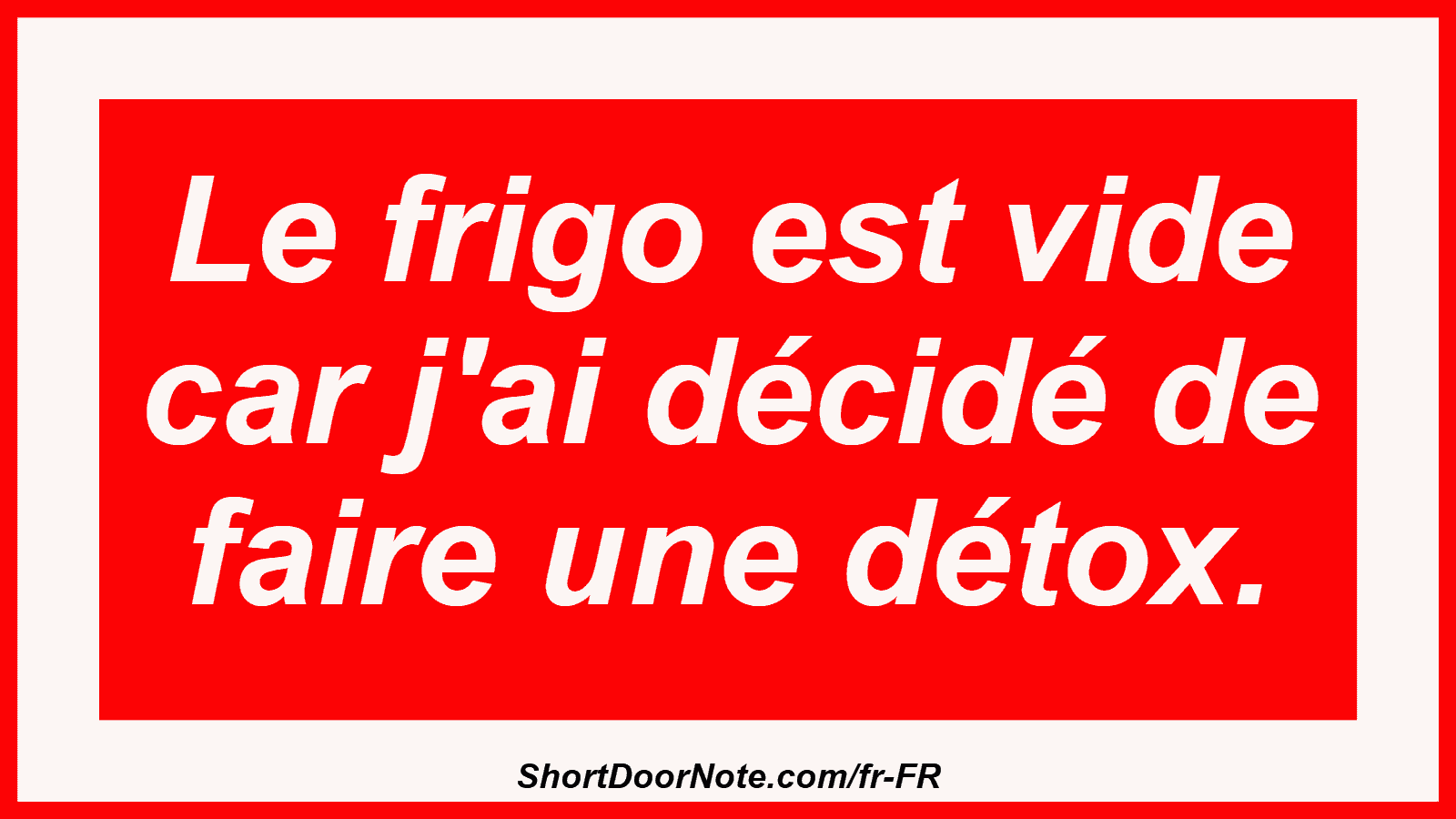 Le frigo est vide car j'ai décidé de faire une détox.

