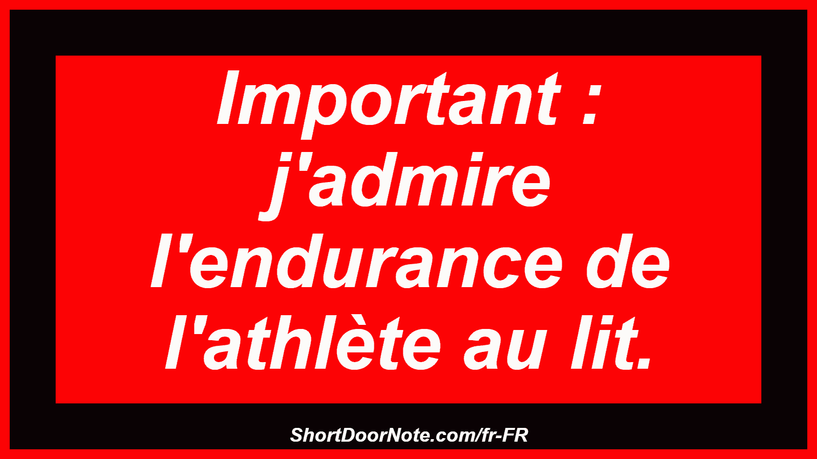 Important : j'admire l'endurance de l'athlète au lit.
