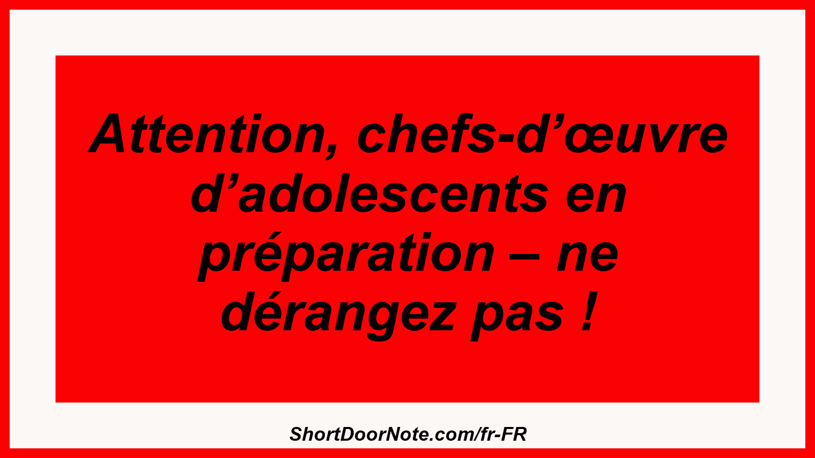 Attention, chefs-d’œuvre d’adolescents en préparation – ne dérangez pas !
