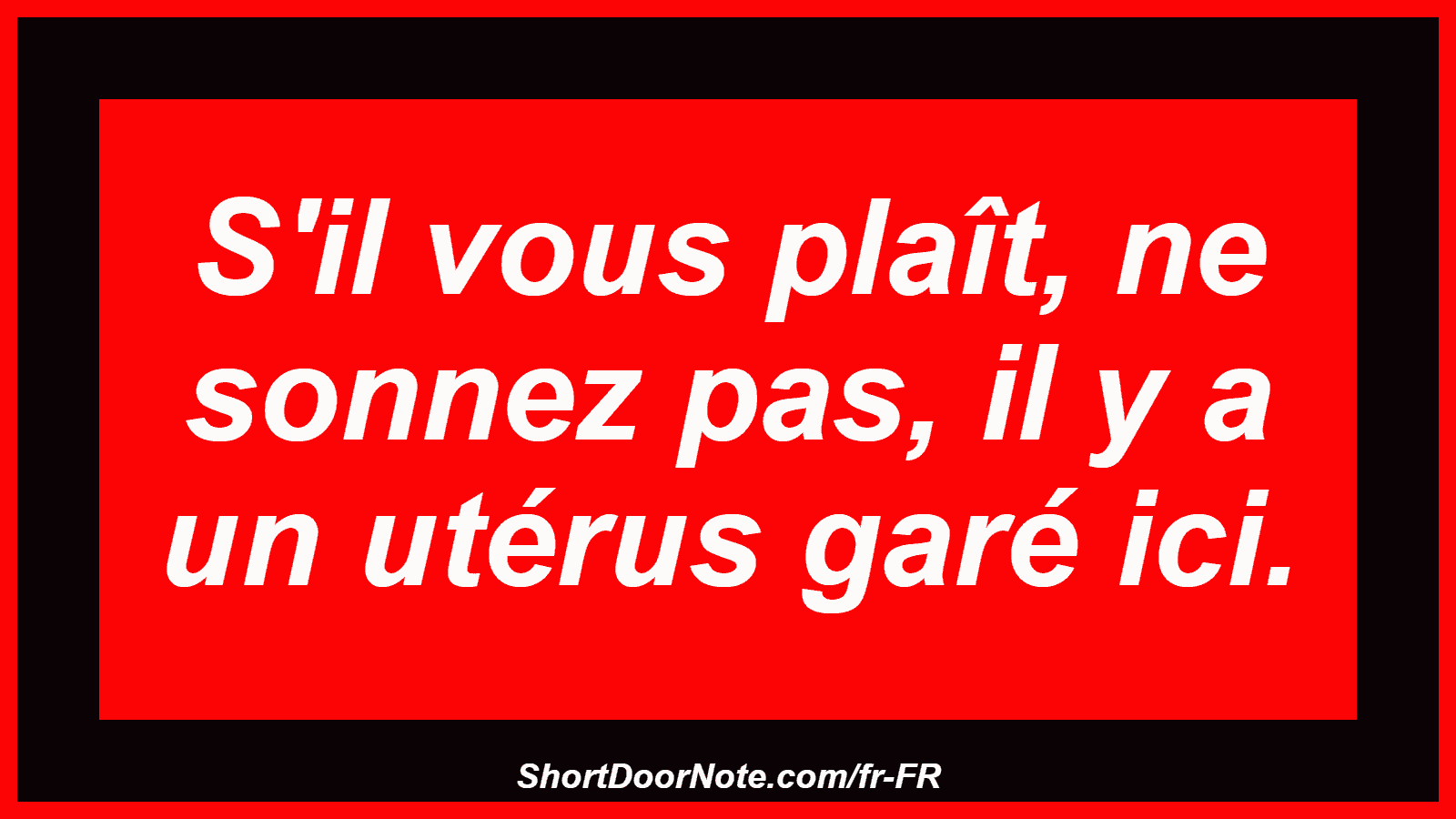 S'il vous plaît, ne sonnez pas, il y a un utérus garé ici.
