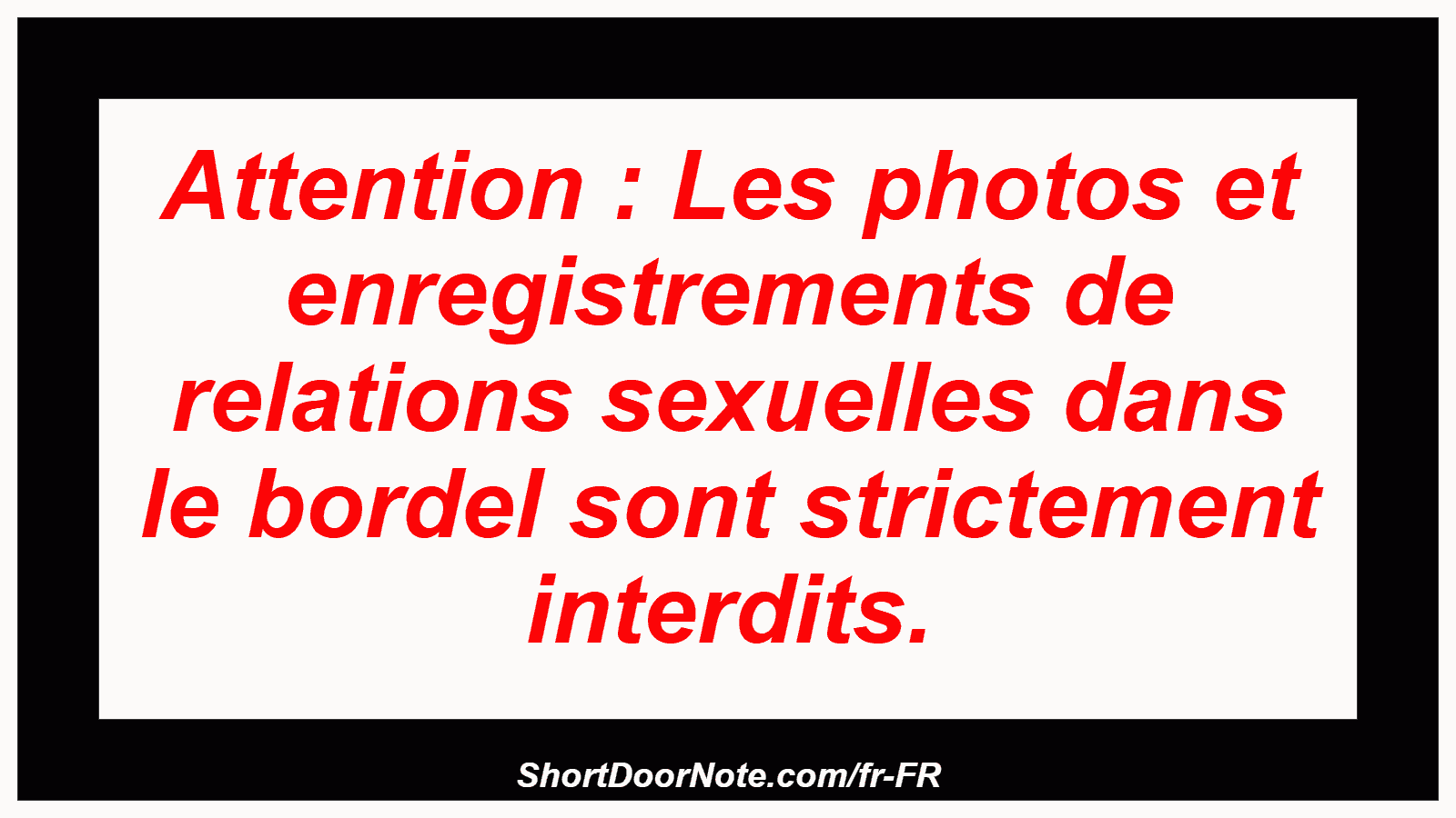 Attention : Les photos et enregistrements de relations sexuelles dans le bordel sont strictement interdits.

