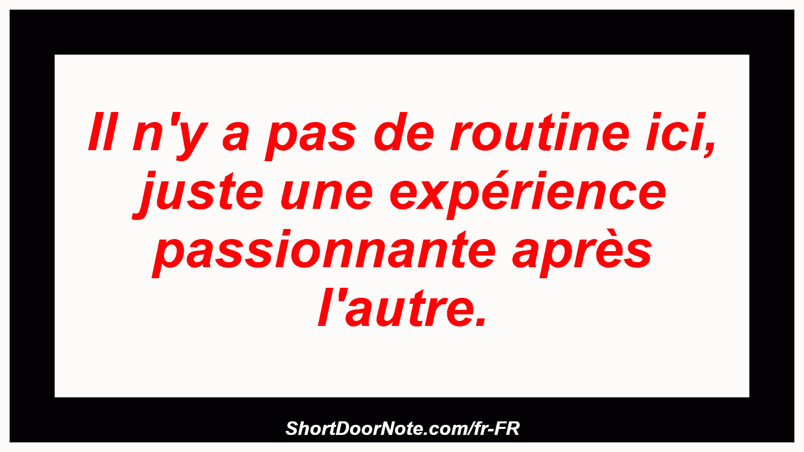 Il n'y a pas de routine ici, juste une expérience passionnante après l'autre.

