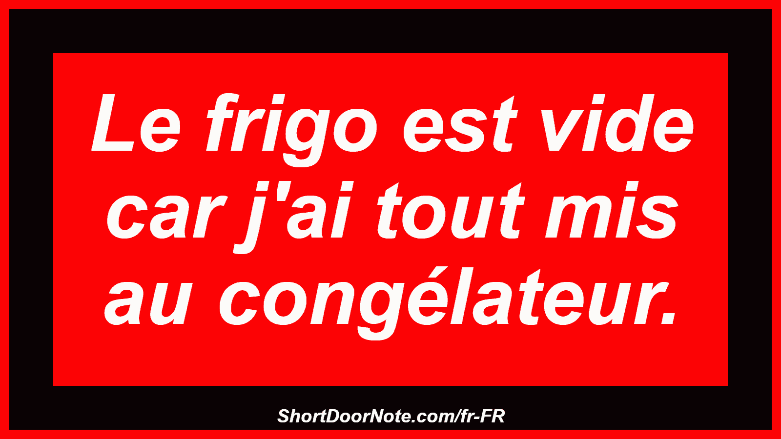 Le frigo est vide car j'ai tout mis au congélateur.
