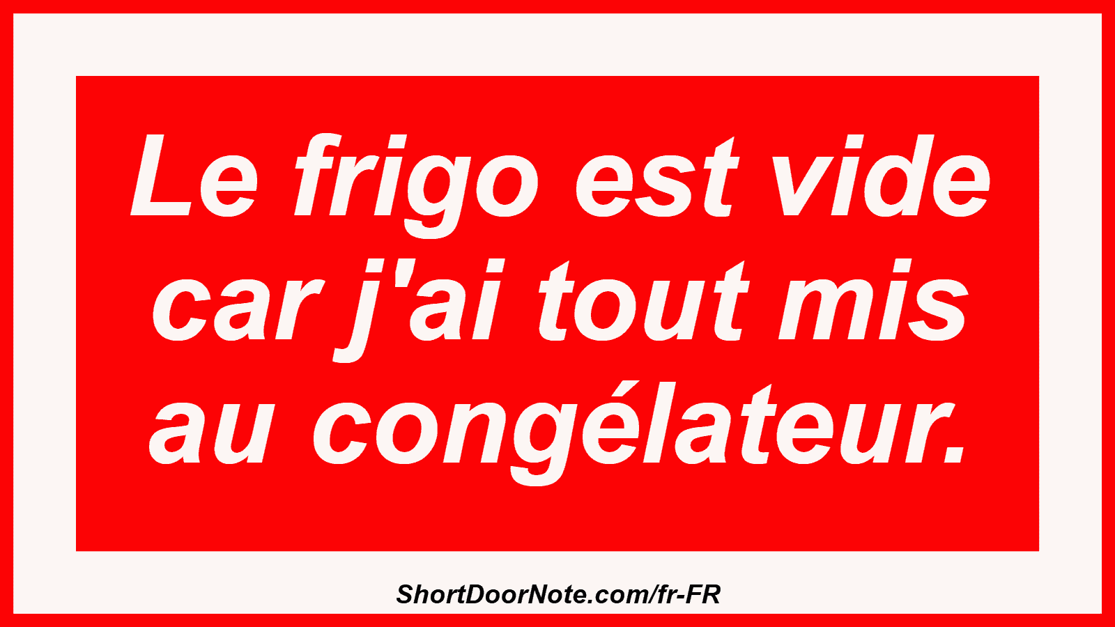Le frigo est vide car j'ai tout mis au congélateur.
