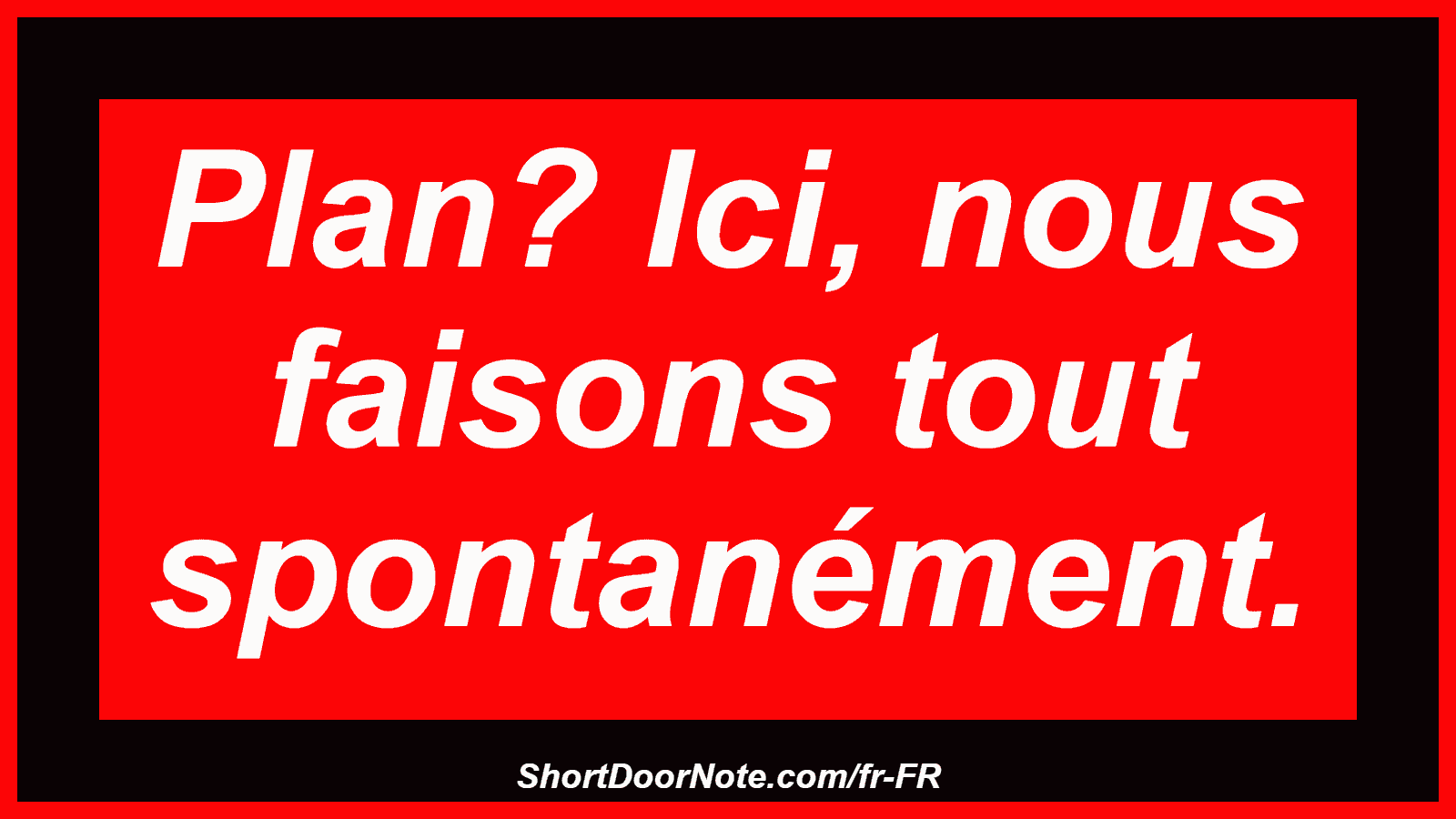 Plan? Ici, nous faisons tout spontanément.
