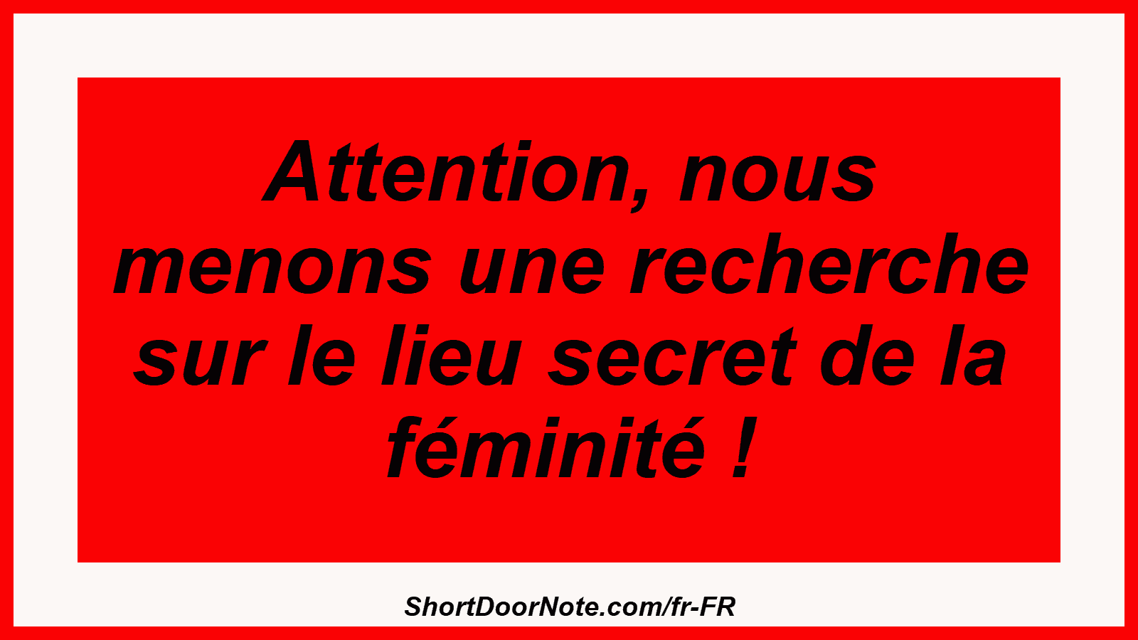 Attention, nous menons une recherche sur le lieu secret de la féminité !
