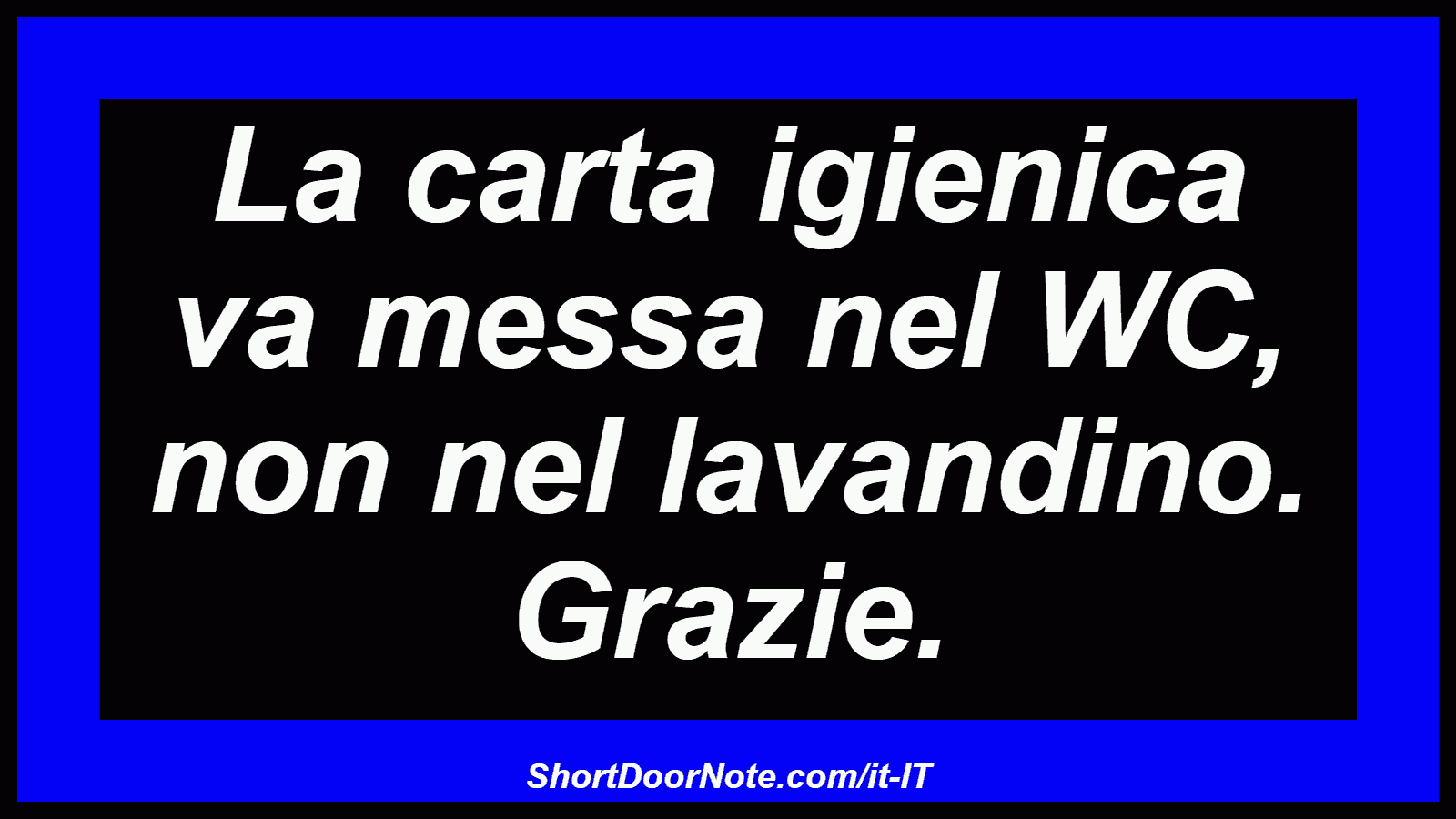 La carta igienica va messa nel WC, non nel lavandino. Grazie.
