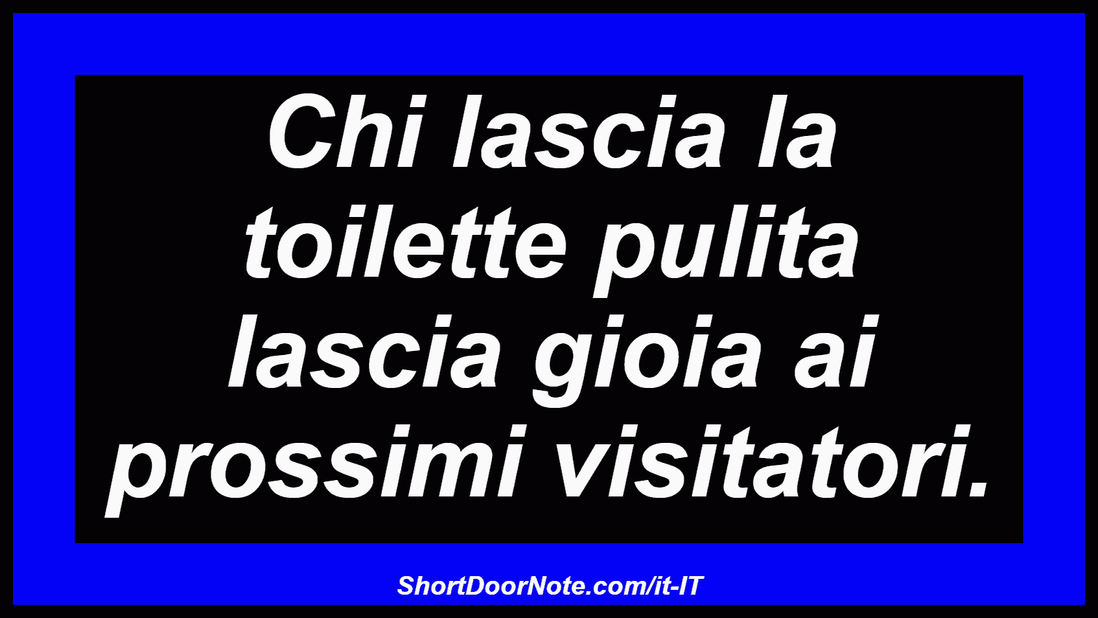 Chi lascia la toilette pulita lascia gioia ai prossimi visitatori.
