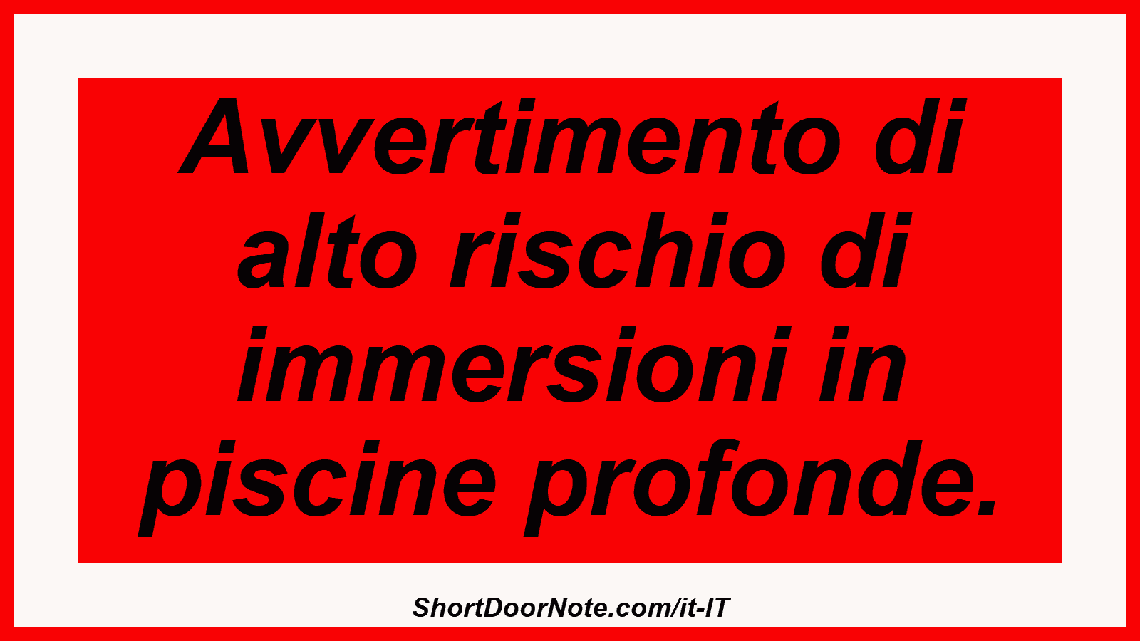 Avvertimento di alto rischio di immersioni in piscine profonde.

