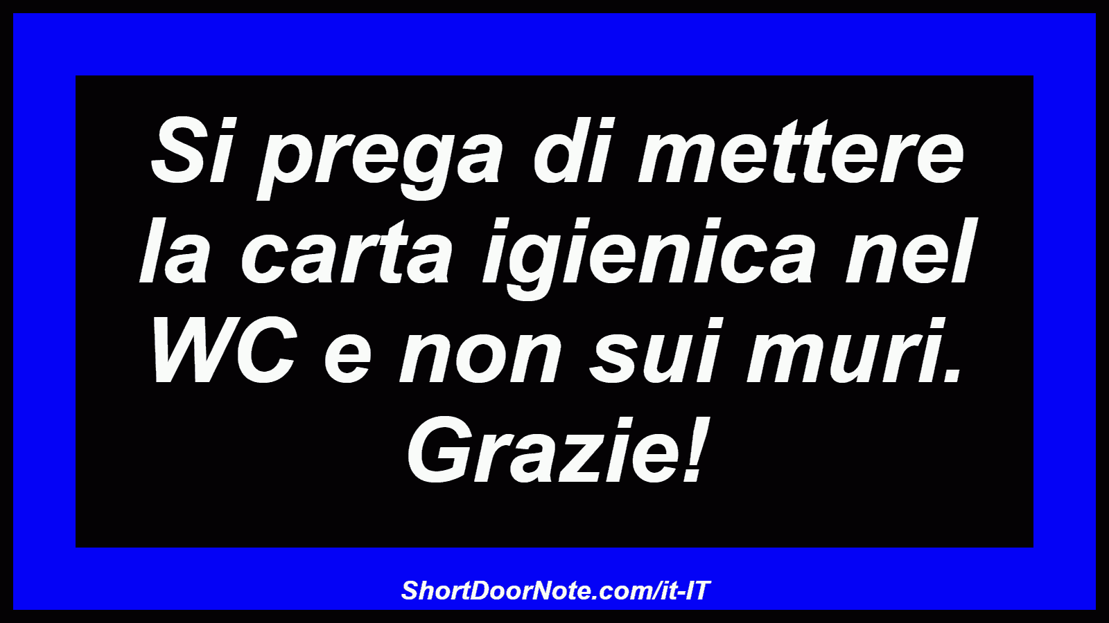 Si prega di mettere la carta igienica nel WC e non sui muri. Grazie!
