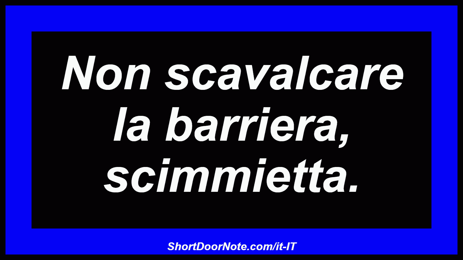 Non scavalcare la barriera, scimmietta.
