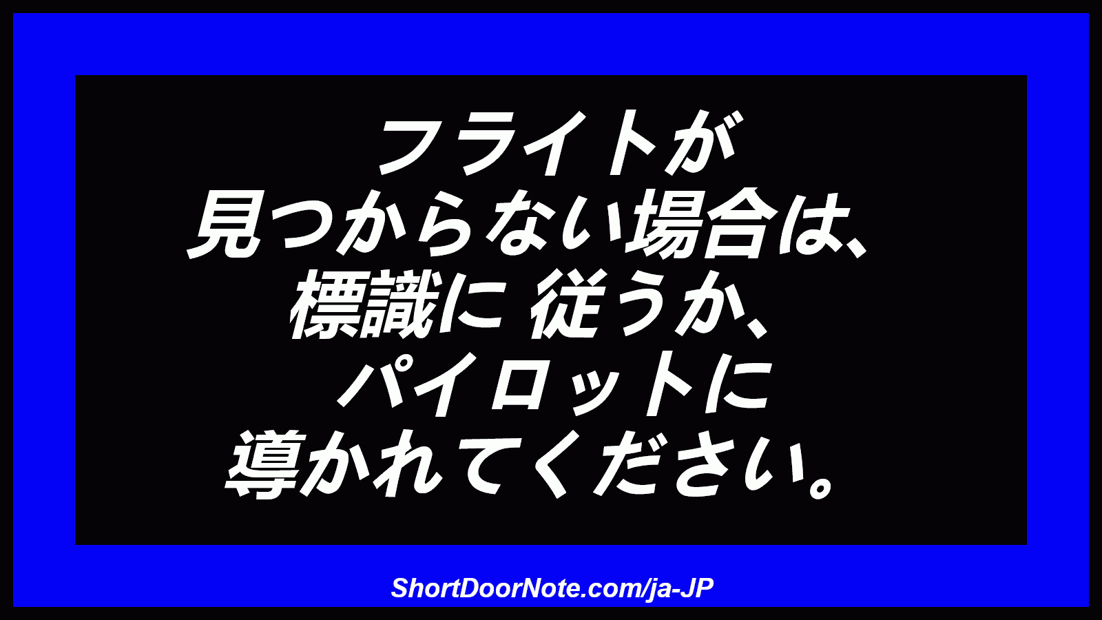 フライトが 見つからない場合は、 標識に 従うか、 パイロットに 導かれてください。
