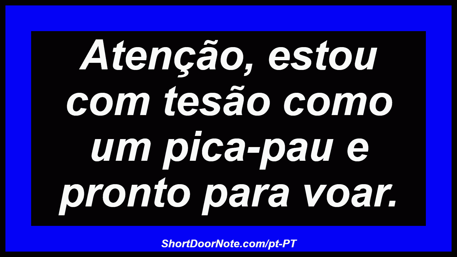 Atenção, estou com tesão como um pica-pau e pronto para voar.
