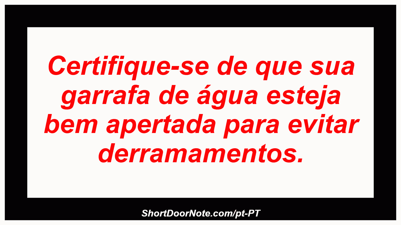 Certifique-se de que sua garrafa de água esteja bem apertada para evitar derramamentos.

