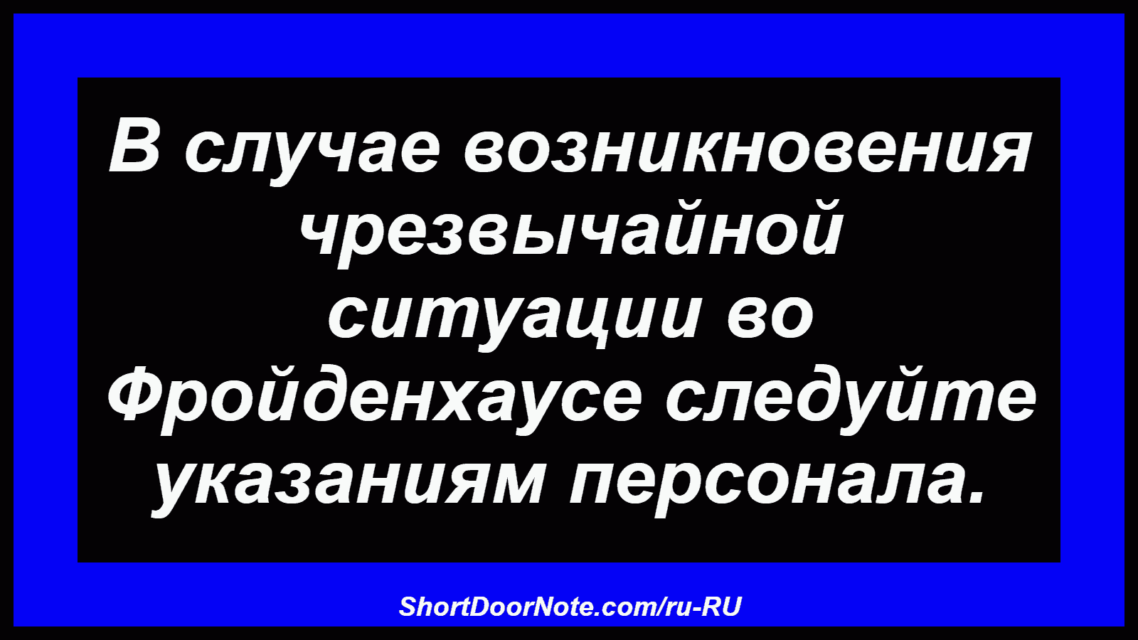 В случае возникновения чрезвычайной ситуации во Фройденхаусе следуйте указаниям персонала.
