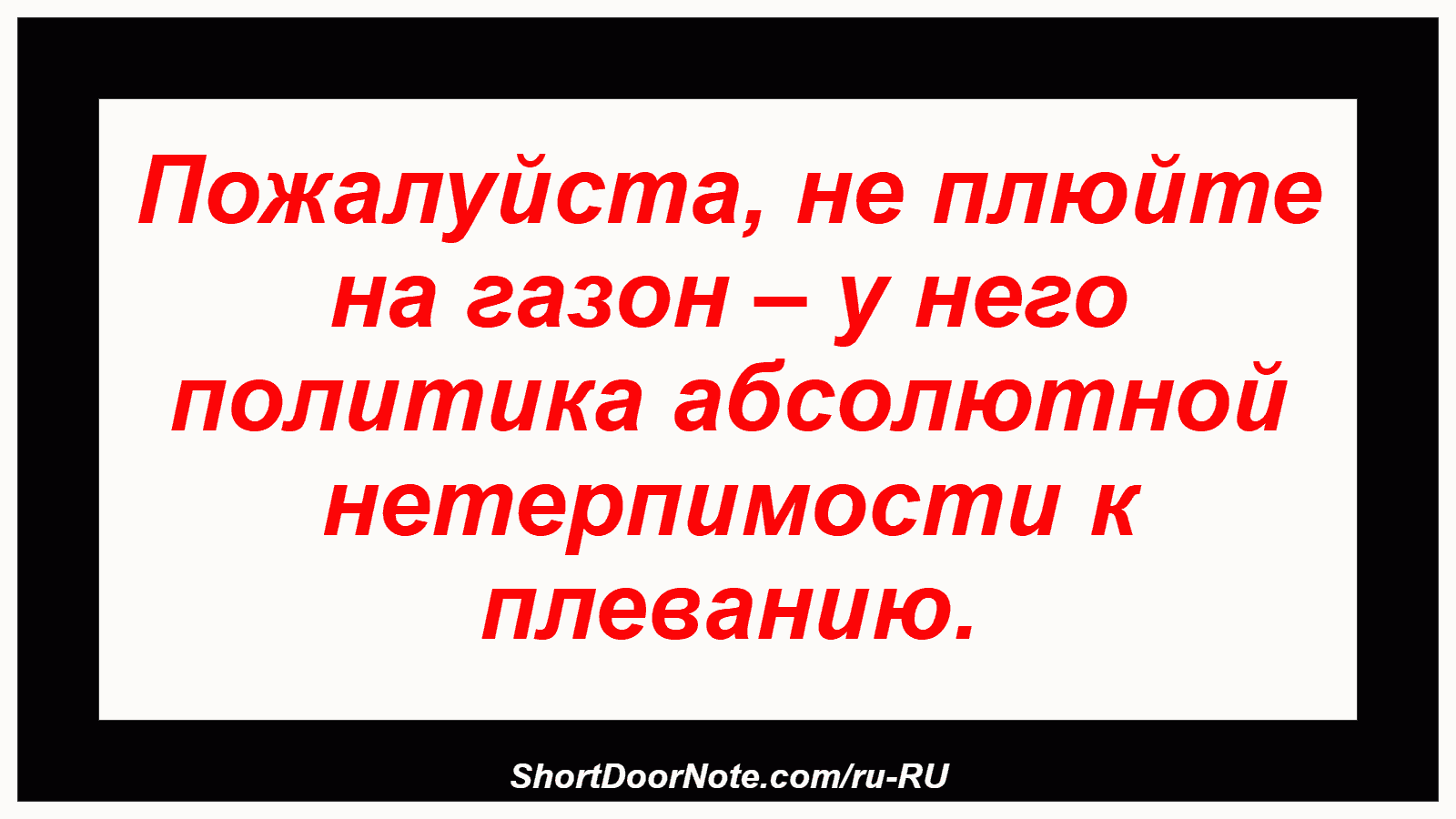 Пожалуйста, не плюйте на газон – у него политика абсолютной нетерпимости к плеванию.
