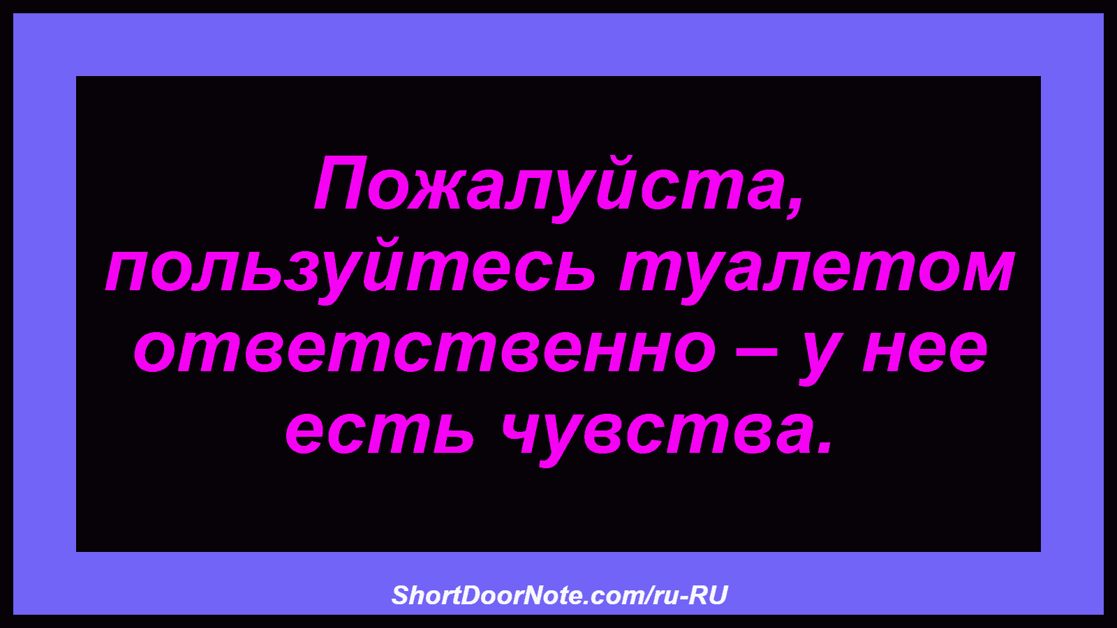 Пожалуйста, пользуйтесь туалетом ответственно – у нее есть чувства.

