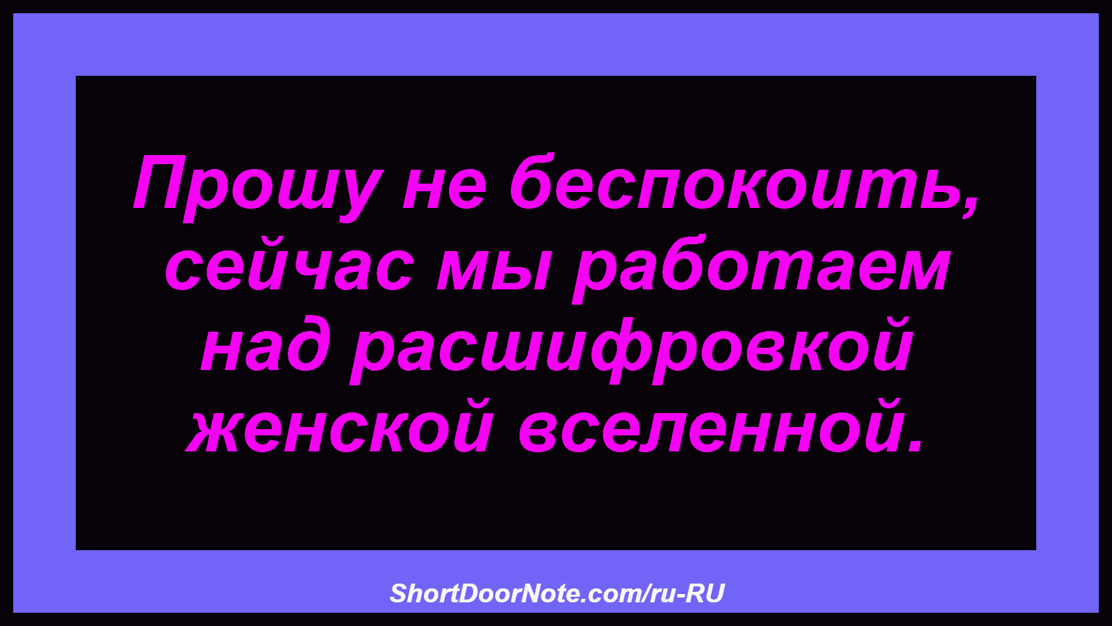 Прошу не беспокоить, сейчас мы работаем над расшифровкой женской вселенной.
