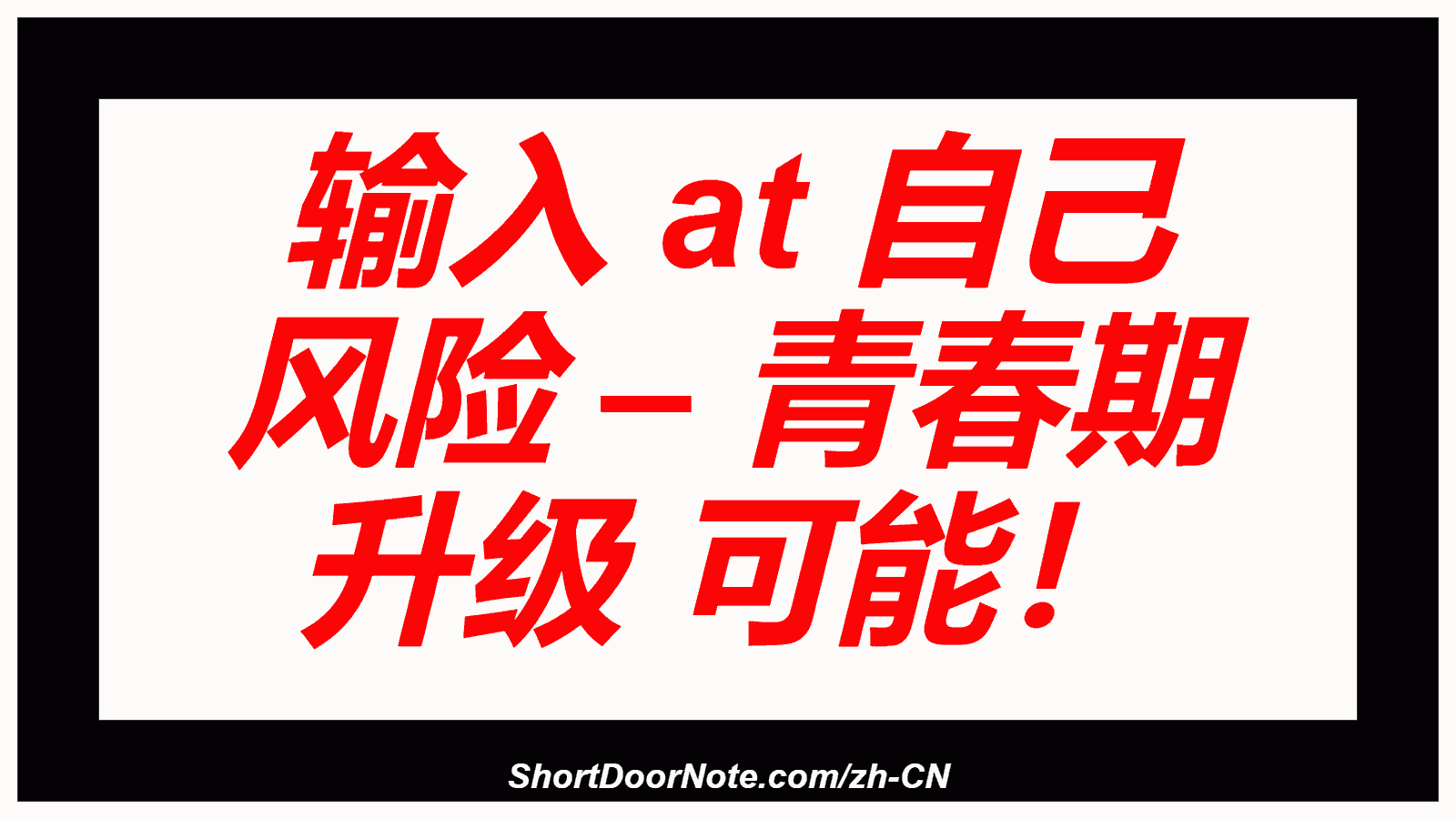 输入 at 自己 风险 – 青春期 升级 可能！
