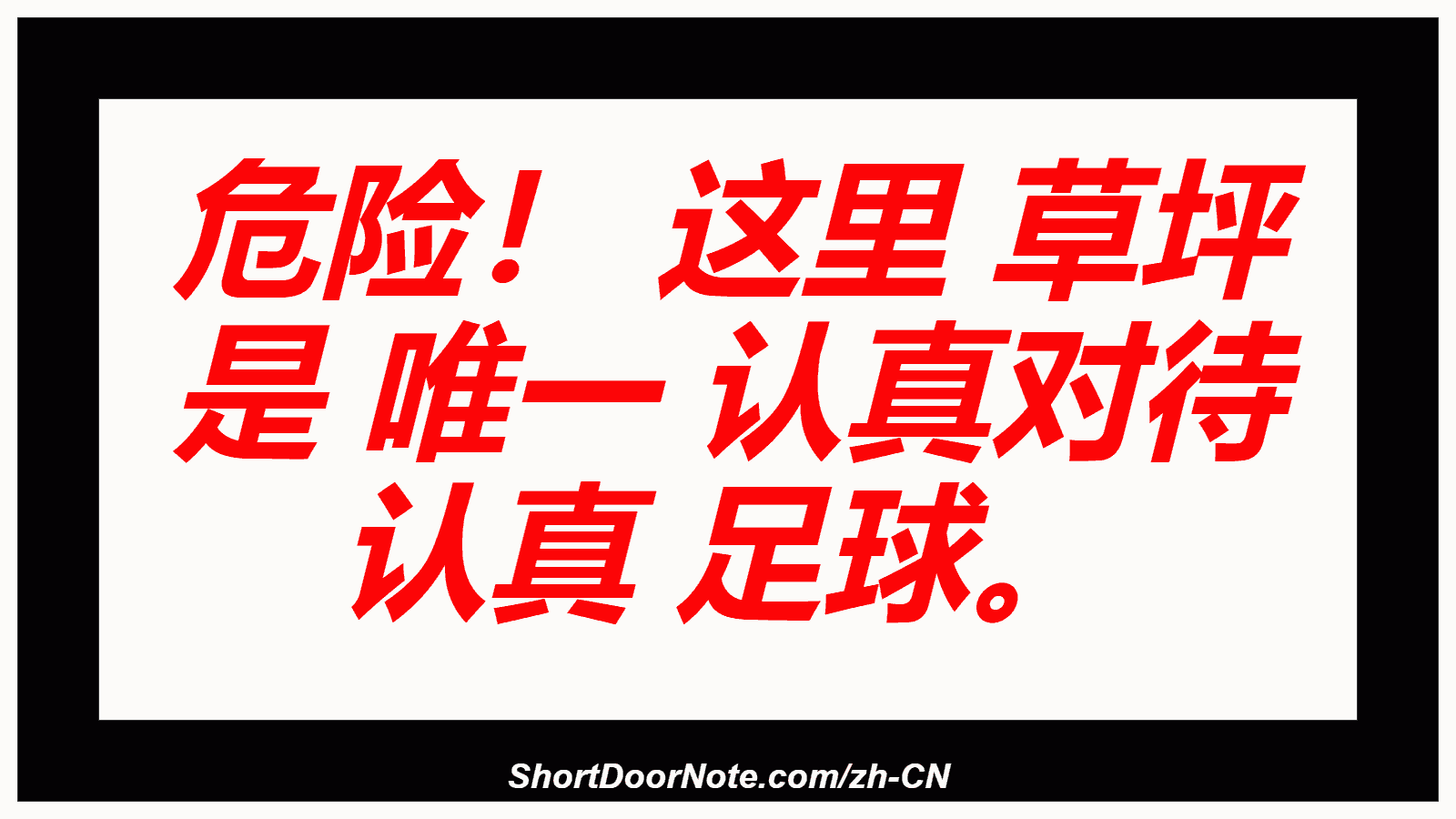 危险！ 这里 草坪 是 唯一 认真对待 认真 足球。
