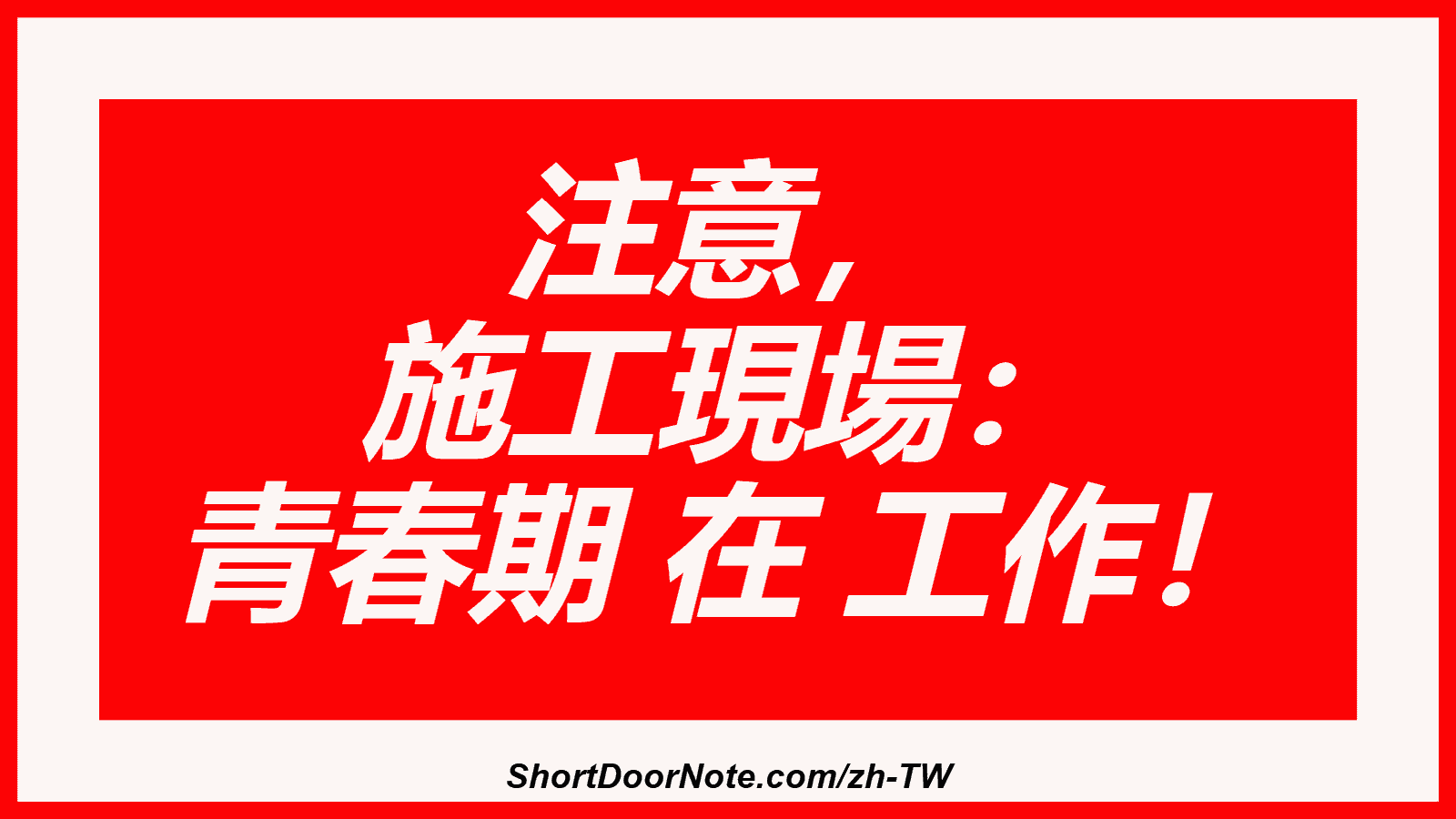 注意， 施工現場： 青春期 在 工作！
